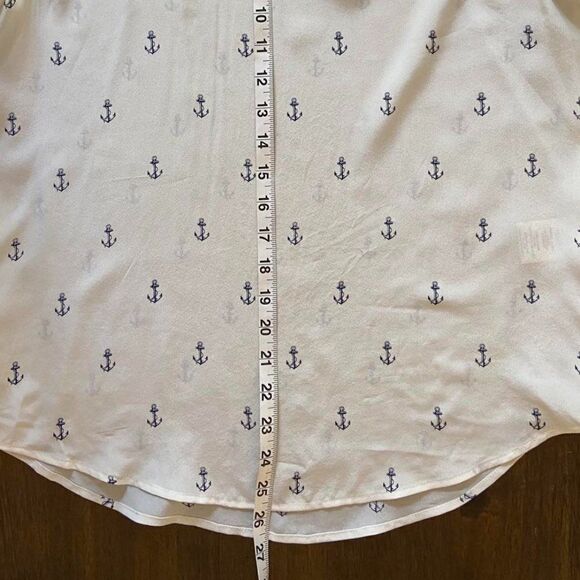 100% Silk The Women's Anchor Print Short Sleeve Blouse Size S/P - Picture 5 of 8